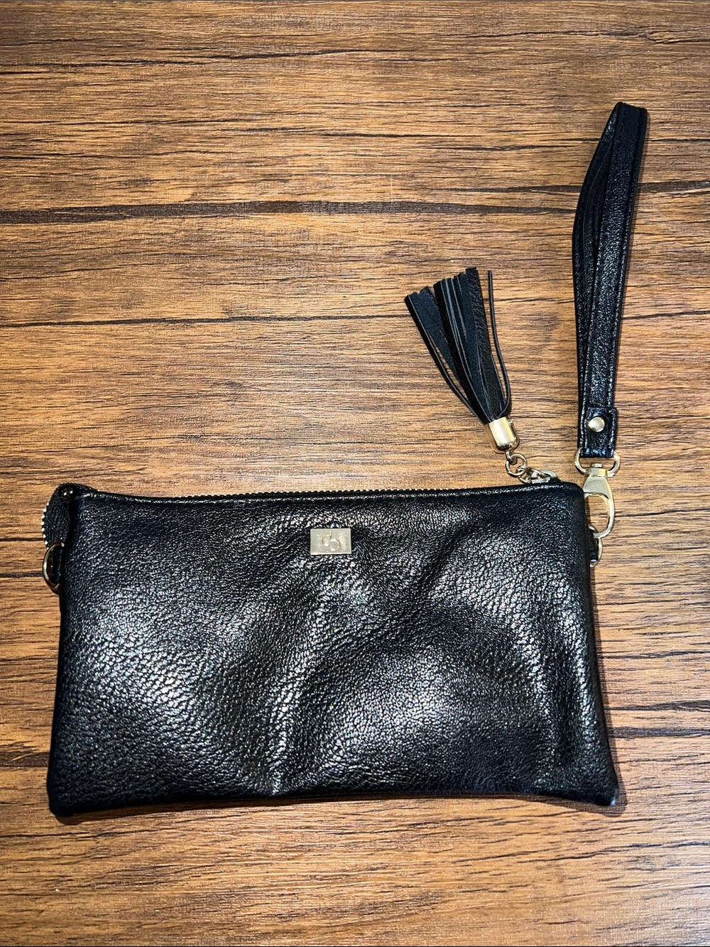 Black Faux Leather Wristlet Clutch - OS